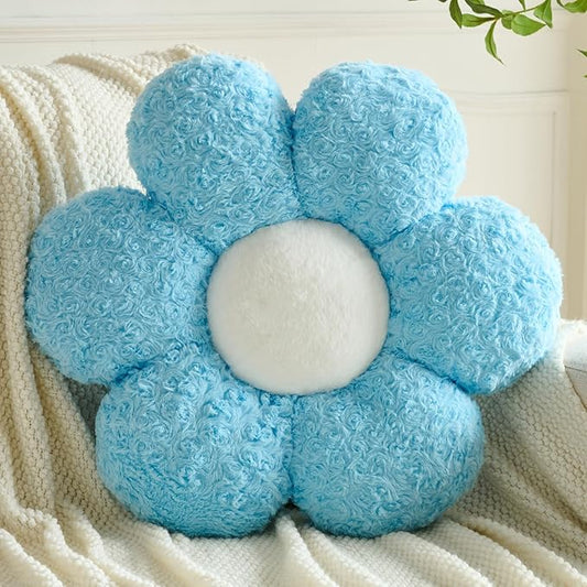 Flower Pillows, Decorative Throw Pillow with Soft Plush for Couch, Flower Shaped Pillow Home Decor Daisy Pillow for Bed (Blue, 14.9 Inches)