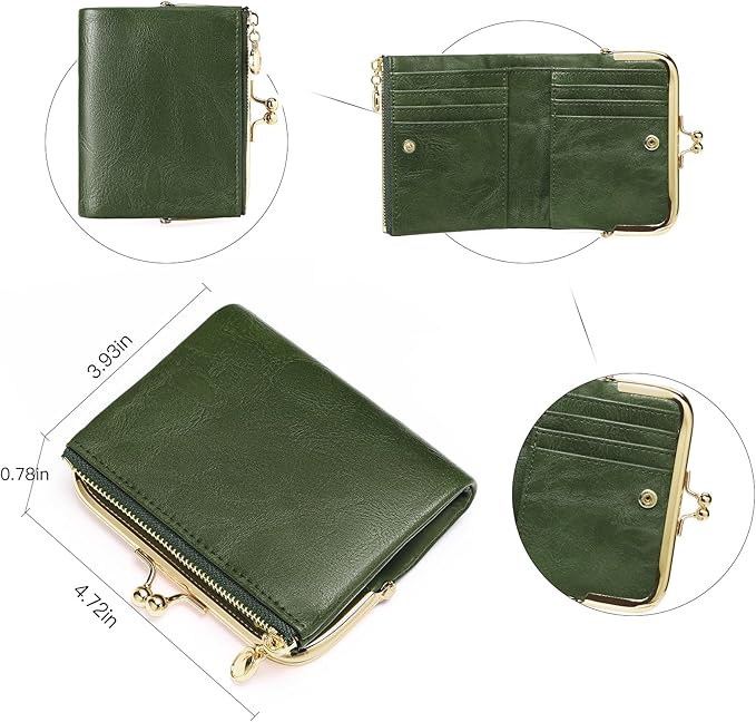 Wallet Women Small RFID Blocking Bifold Leather Wallets for Women Vintage Coin Purse With Zipper and Kiss Lock