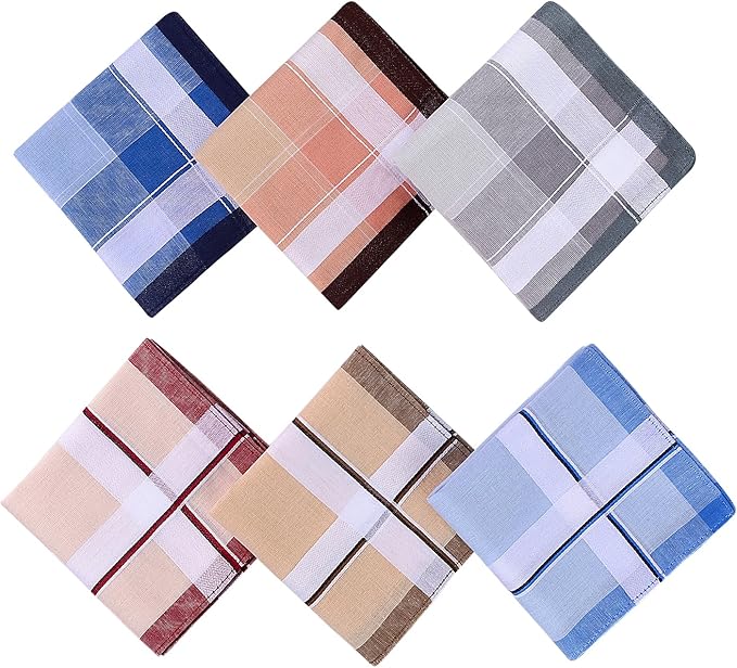 HOULIFE Handkerchiefs for Men, Soft Cotton Mens Handkerchief with Striped Pattern Classic Hankies for Men in Assorted Color