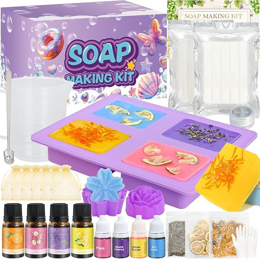 Jcoos Soap Making Kit for Kids, Make Your Own Soap Kit Soap Making Kit Science Kits for Kids, 9 Soap Mold, Soap Base, Scents, Activities Girls Crafts Christmas Gifts