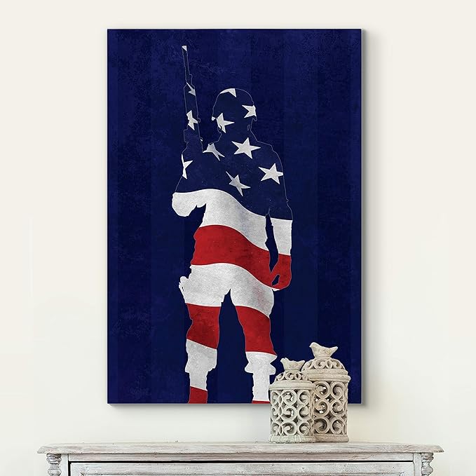 Renditions Gallery Canvas Military Wall Art Home Paintings & Prints Artwork American Victorious Soldier Modern Glam Patriotic Canvas Decorations for Bedroom Office Kitchen - 24"x32" LT25