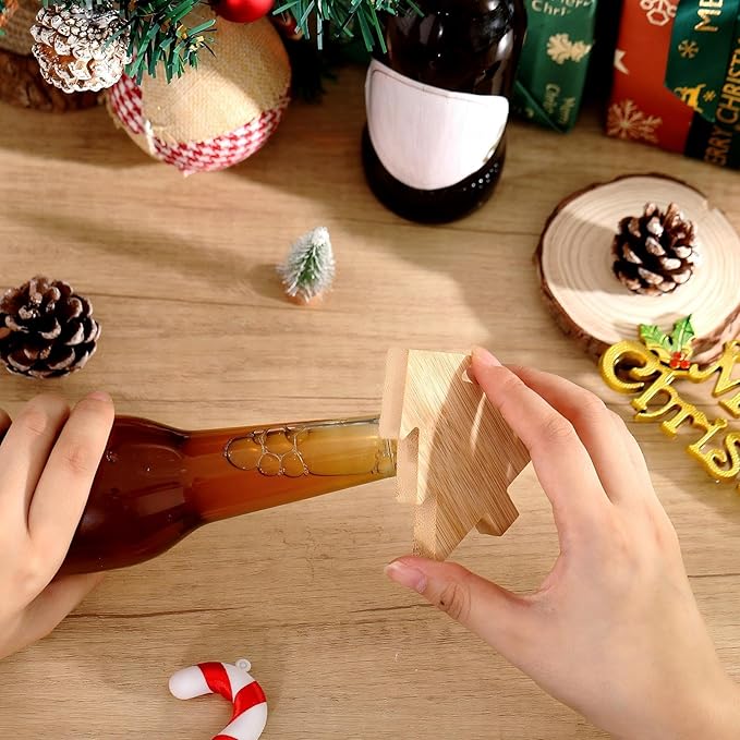 Vesici 12 Pcs Magnetic Bottle Opener 2.5in DIY Bamboo Christmas Tree Shape Beer Openers Wooden Fridge Magnet Refrigerator Sticker Gift for Beer Lover Wedding Guest Kitchens Bars Parties