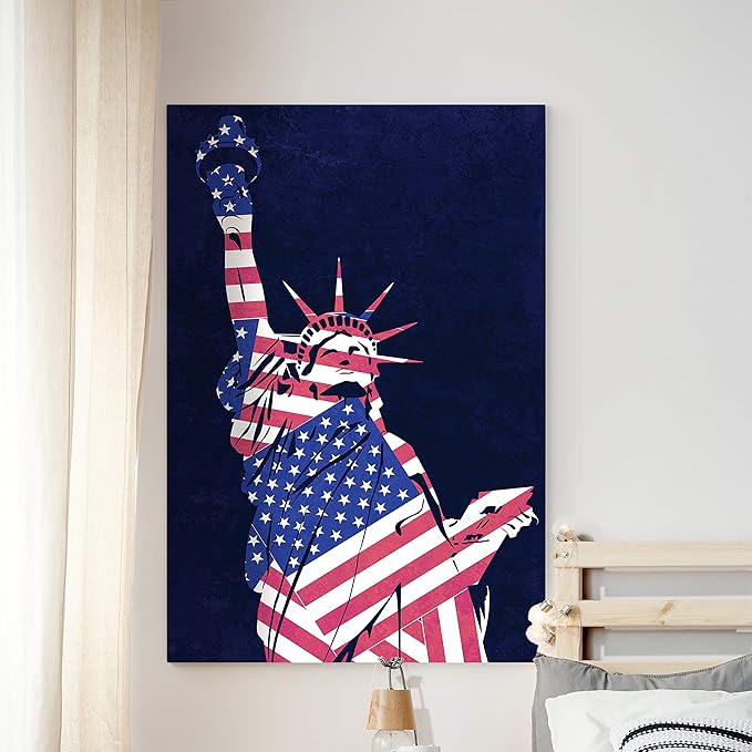 Renditions Gallery Canvas Nationalist Wall Art Home Paintings & Prints Artwork Flag Draped Liberty Statue Patriotic Wall Hanging Decorations for Bedroom Office Kitchen - 16"x20" LT25