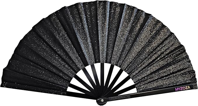 Set of Two Large Hand Foldable Fan Clack Popping Rave Festival Line Dancing Boots on the Ground New Years Mardi Gras(Ombre & Black)