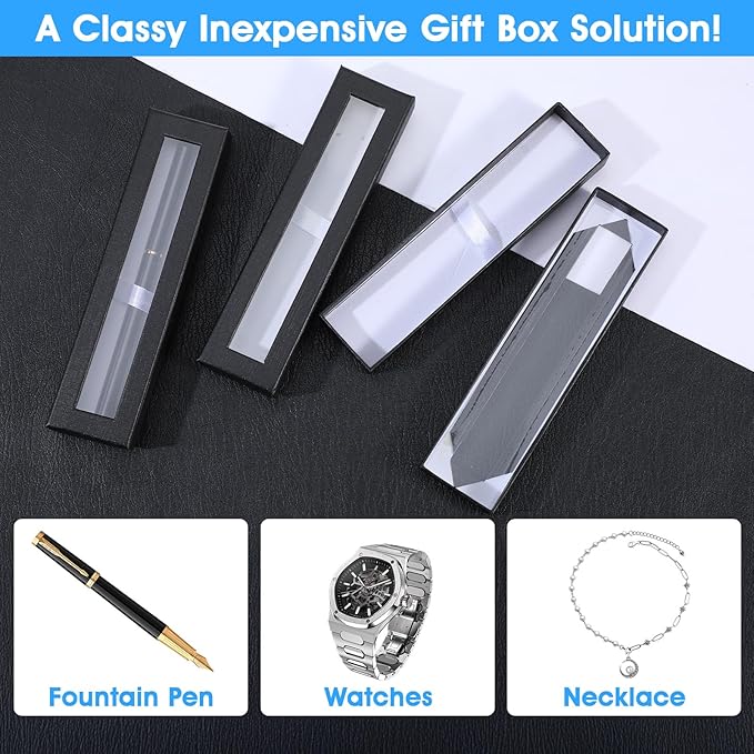 36 Pcs Black Empty Pen Gift Box, Cardboard Pen Display Boxes with Clear Window, Pens Presentation Box Single Packaging Case for Jewelry Gift Business Birthday Souvenir Office Supplies