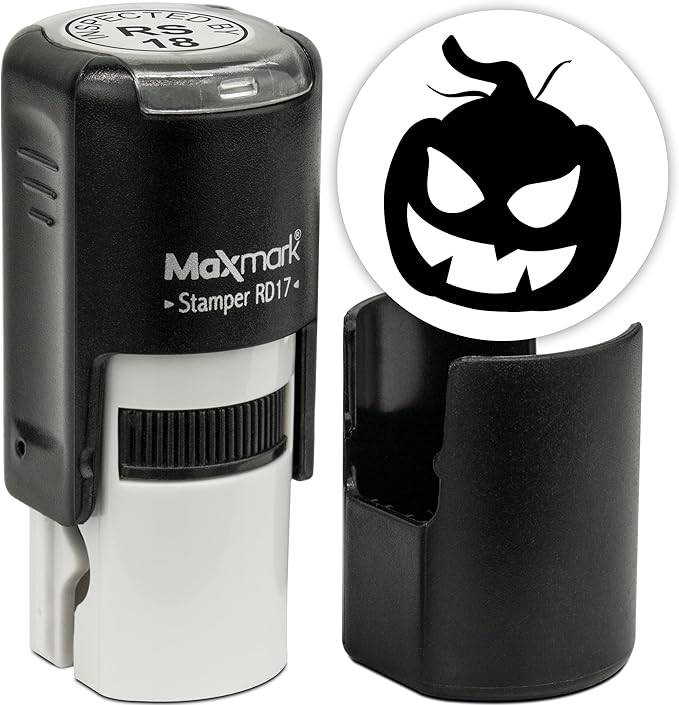 MaxMark Round Self Inking Halloween Stamp - Pumpkin - Black Ink