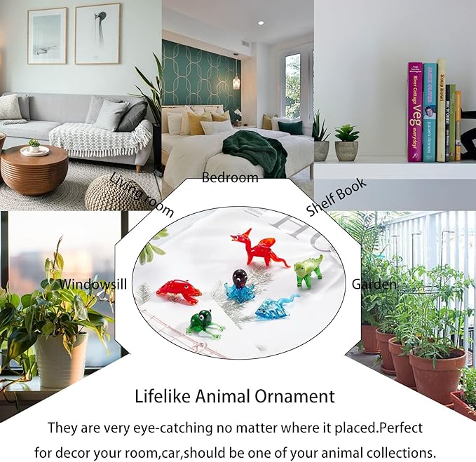 6Pcs Hand Blown Glass Animal Figurines Sea Mini Glass Animal Figurines for Home Desk Garden Collectibles Ornament Art Miniature Decor