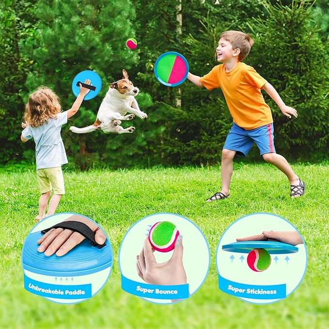 Toss and Catch Ball Set Upgraded - Kids Toys Stocking Stuffers for Family Games - Water-Resistant Great for Beach Pool Yard - Christmas Toys Gift for Boys Girls Teens 3 4 5 6 7 8 9 10 11 12+ Years