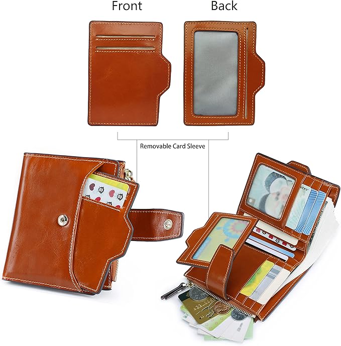 AINIMOER Women's RFID Blocking Leather Small Compact Bi-fold Zipper Pocket Wallet Card Case Purse with id Window