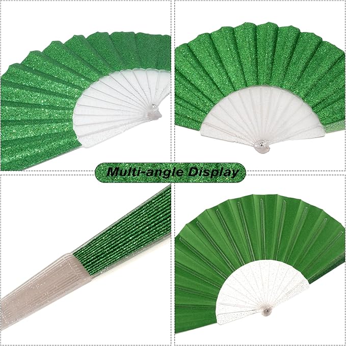 24 Pack Handheld Fan,Folding Hand Glitter Fan with Shining Transparent Fan Rib – Ideal for Wedding, Church, Festival, Dance, Tea Party, Club, and EDM Accessories, Light Green