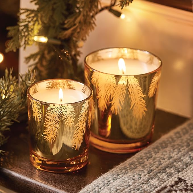 Thymes Frasier Fir Candle – Pine Needle Design – Holiday Scented Candle – Notes of Crisp Siberian Fir, Cedarwood & Sandalwood – Luxury Home Fragrance Gifts for Women & Men – Gold (Gilded, 13 oz)