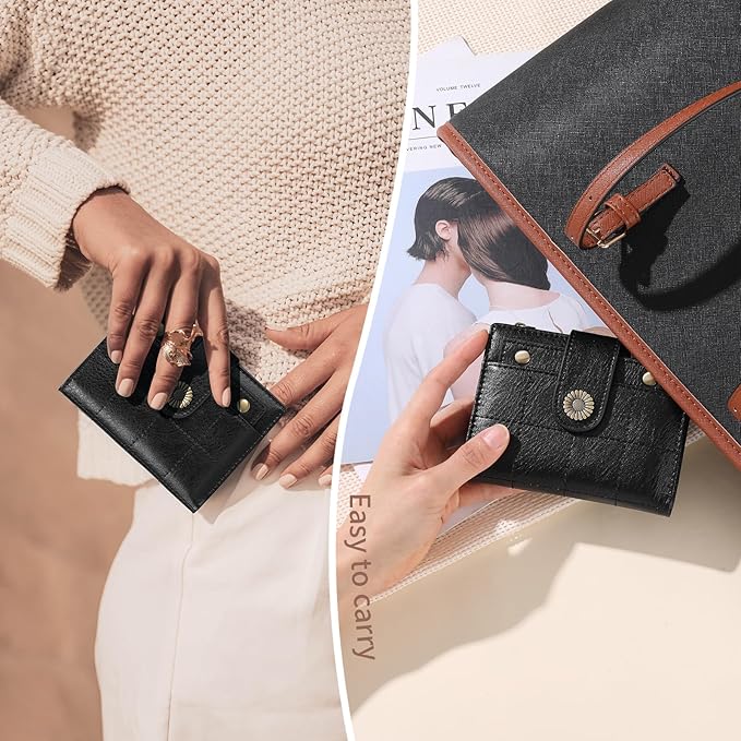 SENDEFN Small Wallets for Women Leather RFID Blocking Bifold Zipper Pocket Wallet with ID Window
