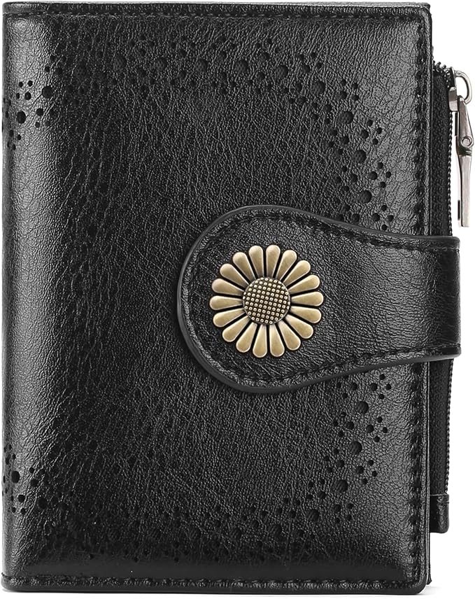 SENDEFN Small Wallets for Women Bifold RFID Blocking Leather Card Holder Compact Wallet with Zipper Coin Pocket