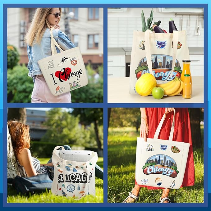 Large Canvas Tote Bags Decorative Themed City Souvenir Gift Bags with Handle Shopping Basket Reusable