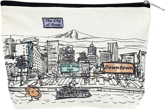 Cities Around the World Artwork Cosmetic Bag Series – Designed in USA, Travel Makeup Bag with Zipper, Souvenir Gift for Women, Artwork Organizer for Purse or Toiletry (Portland)