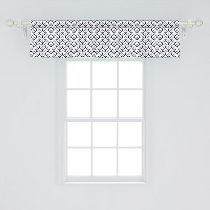 Ambesonne Dutch Window Valance Pack of 2, Blue Toned Traditional Delftware Pattern Abstract Ornamental Floral Scales, Rod Pocket Curtain Valances for Kitchen Bedroom, 42" X 12", Indigo and White