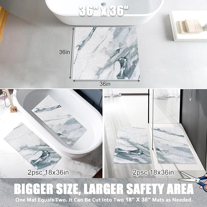 Shower Mat Non Slip - 36x36 Inch Soft Comfort Bath Mat with Drainage Holes, PVC Loofah Massage Bathmat for Shower, Tub, Bathroom, Wet Areas, Quick Drying