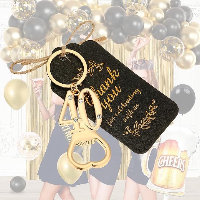 24 pcs 40th Gold Keychain Bottle Opener 40 Birthday Party Favors for Guests,40th Beer Bottle Opener Favors Bulk for Birthday Anniversary Souvenirs Party Decor Supplies (Gold 40th)