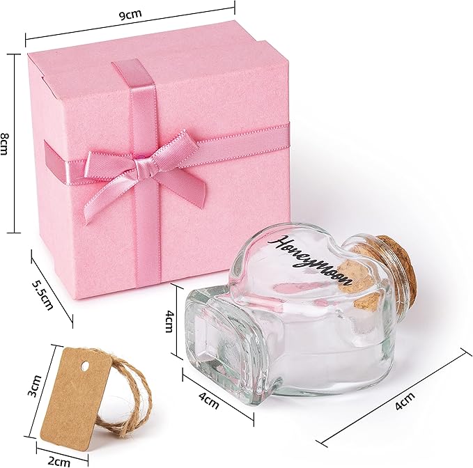 Honeymoon Sand Keepsake Jar, Bridal Shower, Wedding, Engagement, Honeymoon, Travel Gift for Couples, Newlywed, Fiance(Gift Box Includes) - 40ml Heart Shape Glass
