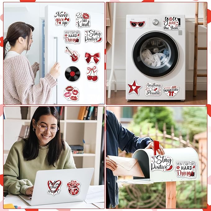 Red Inspirational Locker Magnet - 24 Pcs Downtown Girls Y2K Fridge Magnets Motivational Quotes Refrigerator Magnetic Hot Positive Magnetic Stickers for Home Office Kitchen Classroom Decor
