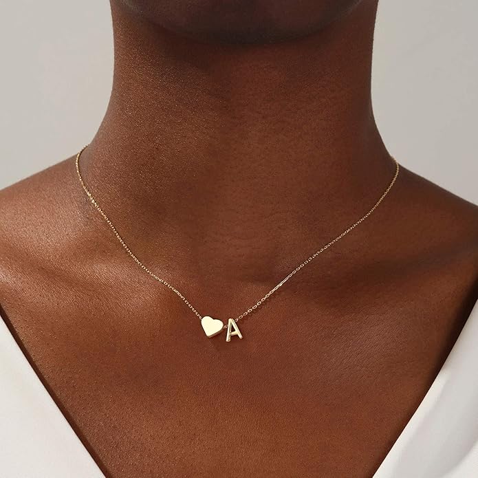 Turandoss Valentines Day Gifts for Kids Teen Girls - Dainty 18K Gold Plated Heart Initial A-Z Pendant Necklace Trendy Jewelry Heart Necklaces Birthday Valentines Day Gifts for Girlfriend Wife Women