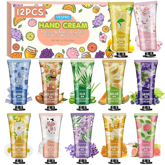 12 Pack Hand Cream Gift Set, Valentines Day Gifts for Her, Bulk Hand Lotion Travel Size for Dry Cracked Hands, Mini Moisturizing Hand Lotion for Mothers Day Gifts, Teacher Gifts and Nurse Gifts