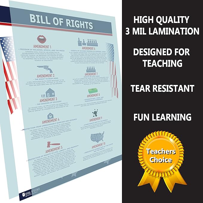 American Founding documents Large Laminated 4 Pack: US Constitution, Declaration of Independence, Bill of Rights, Entire Constitution and Amendments New 3.0 Now with Larger Fonts Young N Refined
