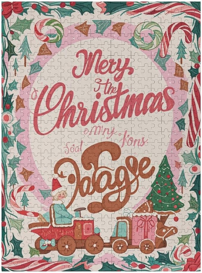 Wooden Puzzle - Christmas Gingerbread Express Train Jigsaw Puzzles，Wooden Puzzles for Adults 500 Pieces Unique Gifts for Wall Art，Challenge Puzzles，Educational Games，Family Puzzles