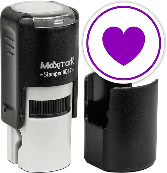 MaxMark Round Self Inking Emoji Stamp - Heart - Purple Ink