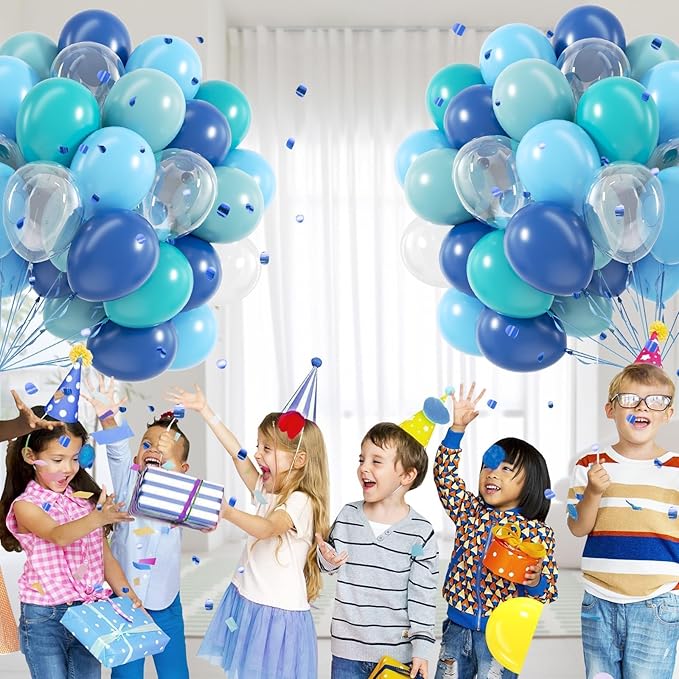 60pcs Under the Sea Balloons, Ocean Balloon with Light Blue Dusty Blue Teal Clear Balloons for Ocean Themed Under the Sea Baby Shower Birthday Party Decorations