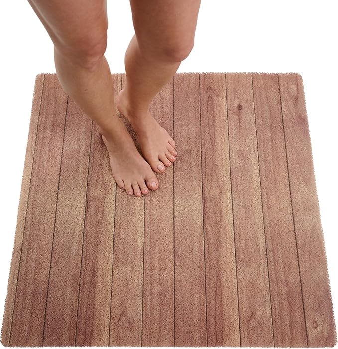 Square Shower Mat - Non Slip Shower Mats for Inside Shower - Extra Large 31x31 Shower Floor Mat Non Slip - Square Bath Mat for Shower - Secure Anti Slip Loofah Shower Bath Mat (31x31 Wood Teak)