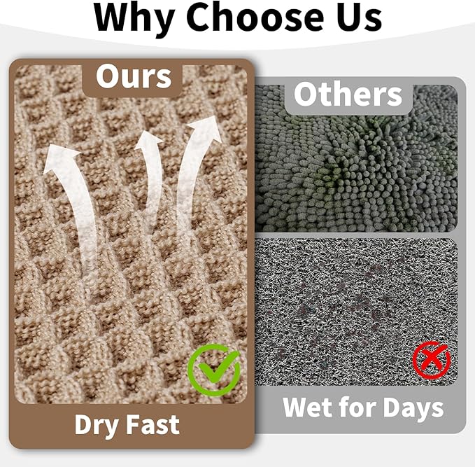 Waffle Bath Mat - Boho Bathroom Rugs Non Slip Washable, Super Absorbent & Quick Dry, Small Bath Mats Farmhouse Bathroom Decor, 18'' x 30'', Khaki