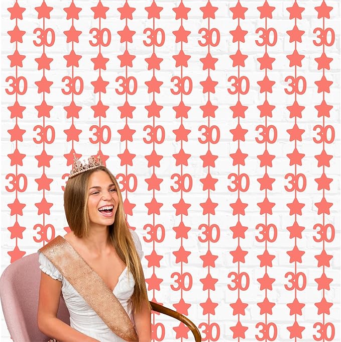 Rose Gold 30th Birthday Decorations 2 Pack Glitter 3.3X6.6ft Star Photo Booth Backdrop Foil Fringe Curtains for Womens 30 and Fabulous Dirty Thirty Cheers to 30 Years Birthday Anniversary Party Decor