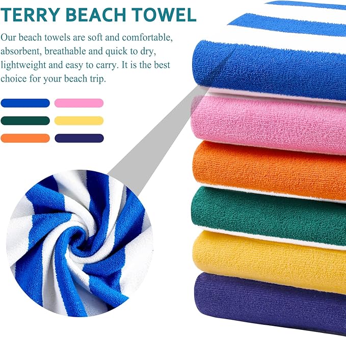 Genovega 4 Packs Extra Large Bath Towels Striped Beach Towel Bathroom Sheets Soft Fluffy Cruise Essentials 2025 Swim Accessories Pool Stuff Must Have Spa Poolside Items Vacation Necessities