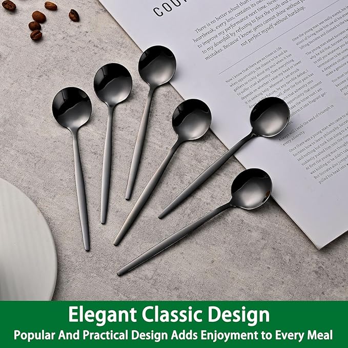 5.1 Inch Coffee & Tea Spoons,6-Piece Black Stainless Steel Dessert Spoons For Cafe,Black Espresso Spoon,Cute Small Demitasse Spoon