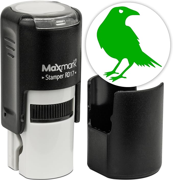 MaxMark Round Self Inking Halloween Stamp - Crow - Green Ink