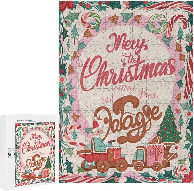 Wooden Puzzle - Christmas Gingerbread Express Train Jigsaw Puzzles，Wooden Puzzles for Adults 500 Pieces Unique Gifts for Wall Art，Challenge Puzzles，Educational Games，Family Puzzles