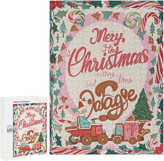 Wooden Puzzle - Christmas Gingerbread Express Train Jigsaw Puzzles，Wooden Puzzles for Adults 500 Pieces Unique Gifts for Wall Art，Challenge Puzzles，Educational Games，Family Puzzles