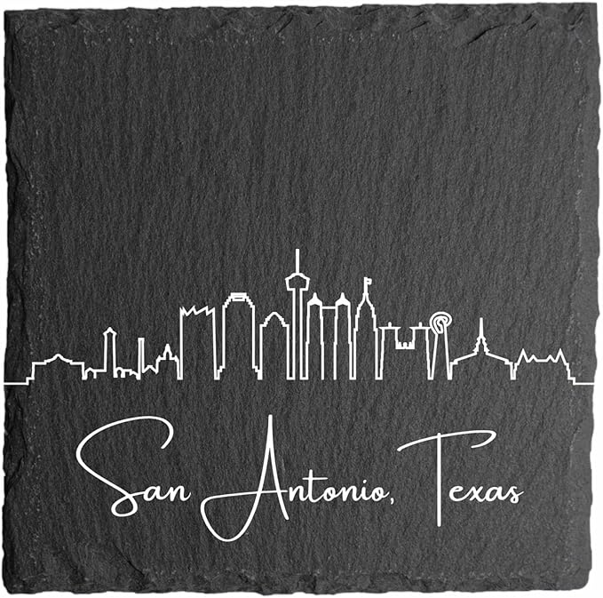 Blue Ridge Mountain Gifts - San Antonio TX Skyline Coasters, Set of 4 - San Antonio Texas Souvenir, Slate Coasters with Minimalist Skyline, Housewarming Gift for Friends, Family, & Neighbors