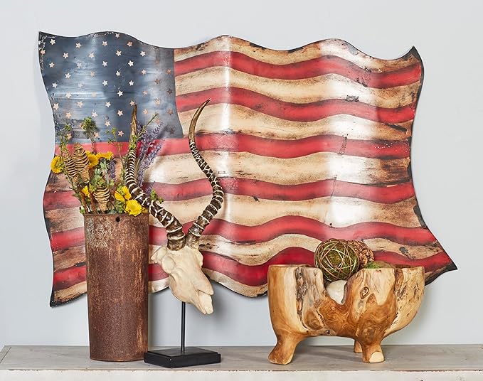 Deco 79 Metal American Flag Home Wall Decor Indoor Outdoor Wall Sculpture, Wall Art 41" x 2" x 27", Red