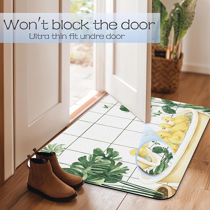 Bathroom Rug 29.5"x17",Duck Bathtub Swimming Bath Mat with Non-Slip Rubber Backing, Quick-Drying Absorbent Thin Floor Mat for Bathroom, Shower, Sink, or Kitchen
