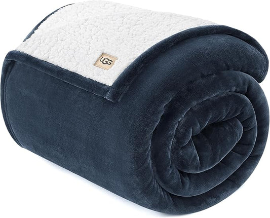 UGG Nita Twin/Twin XL Blanket Fleece Fluffy Soft Fuzzy Bedding Cozy Big Plush Warm Big Throw Blankets for Couch, Machine Washable, 60-inch x 90-inch, Navy Blue