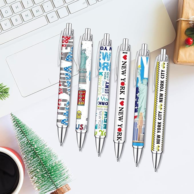 36 Pcs New York City Ballpoint Pen Collectible NYC Gift Pen Bulk Retractable NY Souvenir Souvenirs USA New York City Souvenirs for Office Supplies, 6 Styles, Black Gel Ink
