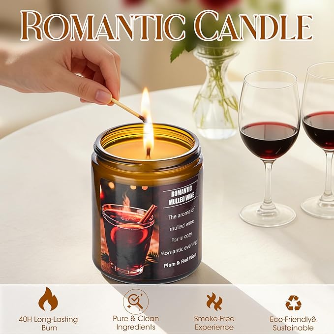 Valentines Day Gifts for Her Him - Mulled Wine Plums Candle 8 Oz - Romantic Anniversary Wedding Birthday Valentines Gifts for Women Men, Girlfriend Boyfriend Gift Ideas