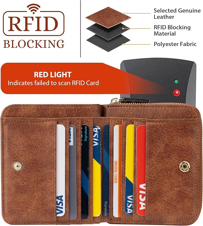 Genuine Small Wallet for Women, Slim RFID Blocking Credit Card Holder with ID Window, Compact Purses for Women with 17 Card Slots