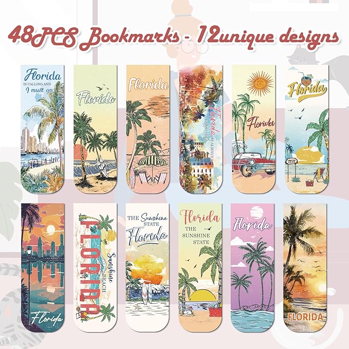 Florida Magnetic Bookmark Gifts - 48PCS Traveling City Magnetic Bookmarks USA City Book Marks Page Magnets Marker Clip for Women Book Lovers Traveler Students Teacher Florida Souvenirs Gift
