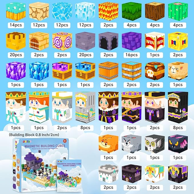 200PCS Magnetic Blocks Board Games Chess Set, Magnetic Tiles Building Blocks Kids Classroom Must Haves Montessori Education Sensory Magnet Cubes Toys, Toddler Birthday Gift for 3+ Year Old Boys Girls.
