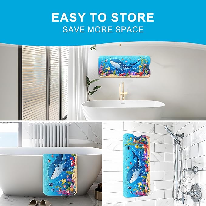XIYUNTE Baby Bath Mat for Tub Non Slip Kids Bath Mat - 40''x16'' Extra Long Cartoon Whale Baby Bath Tub Mat Eco-Friendly Toddler Bath Mats with Suction Cups & Drain Holes, Easy to Clean & Easy Drying