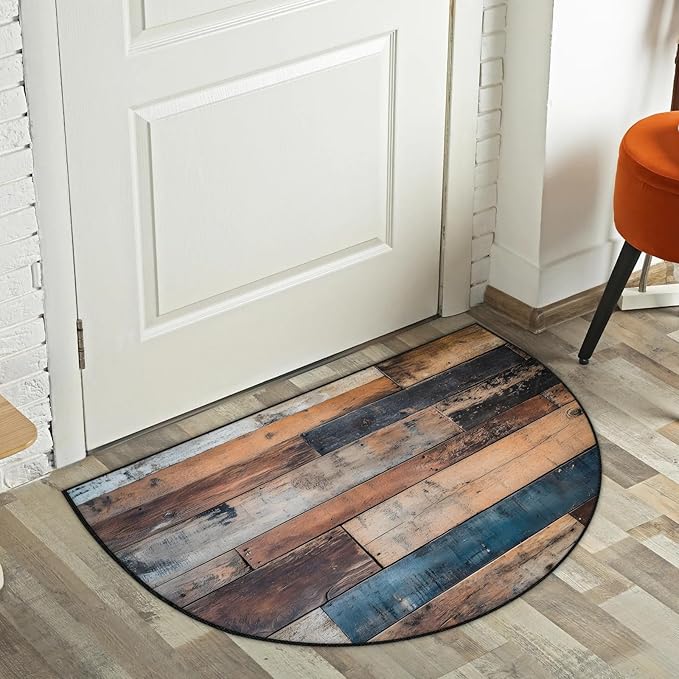 Half Round Door Mat Rural Plank Non Slip Bath Mats Absorbent Front Porch Rugs Shower Mat for Living Room Bedroom Kitchen Bathroom Floor Home Decor