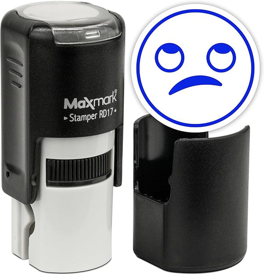 MaxMark Round Self Inking Emoji Stamp - Rolling Eyes - Blue Ink
